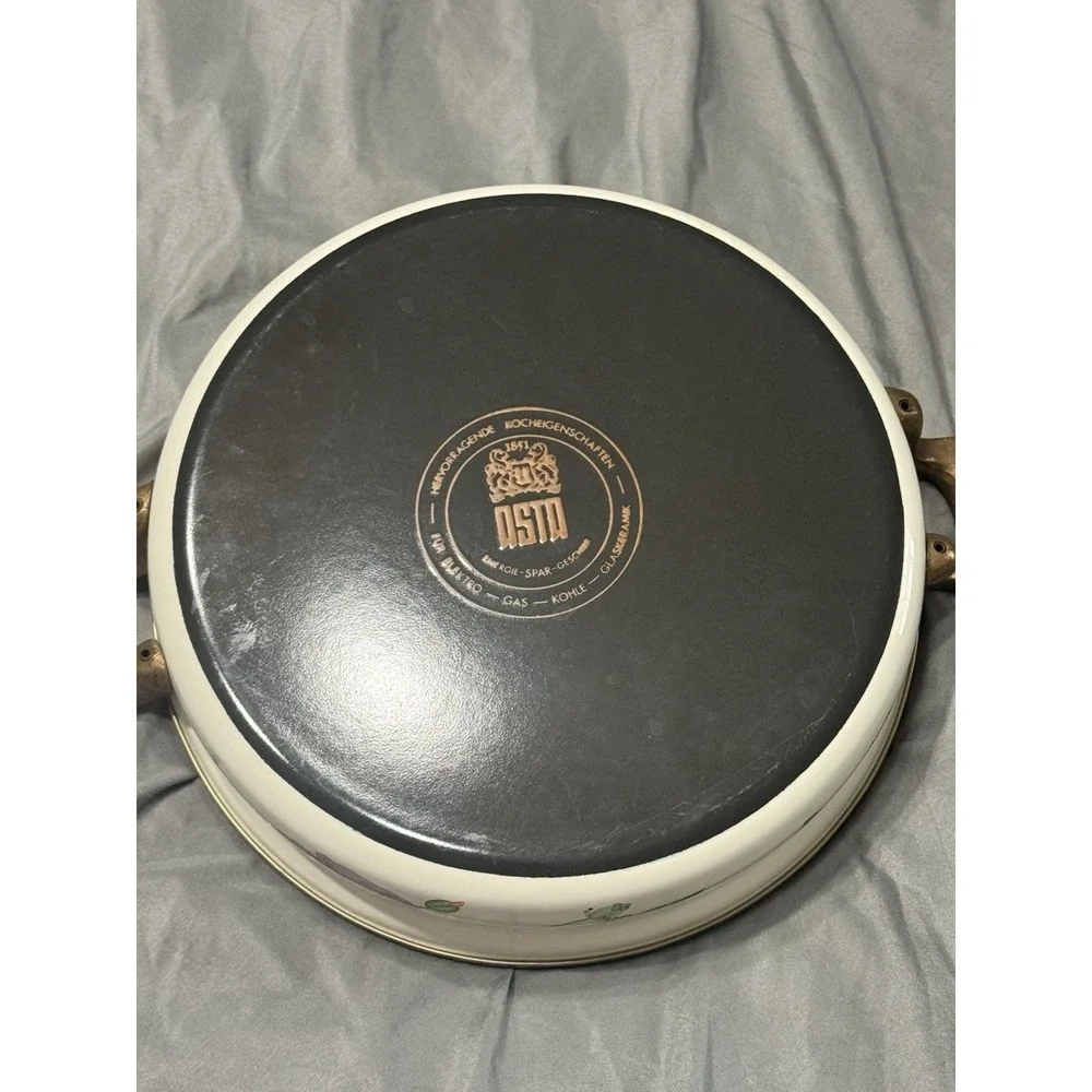 Vintage Asta Germany Floral Enamelware Cookware Enamel Skillet Pot
